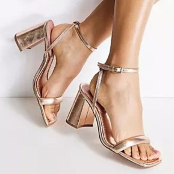 ASOS DESIGN Hilton barely there block heeled sandals in‎ rose gold Womens Size 9 - Picture 1 of 7